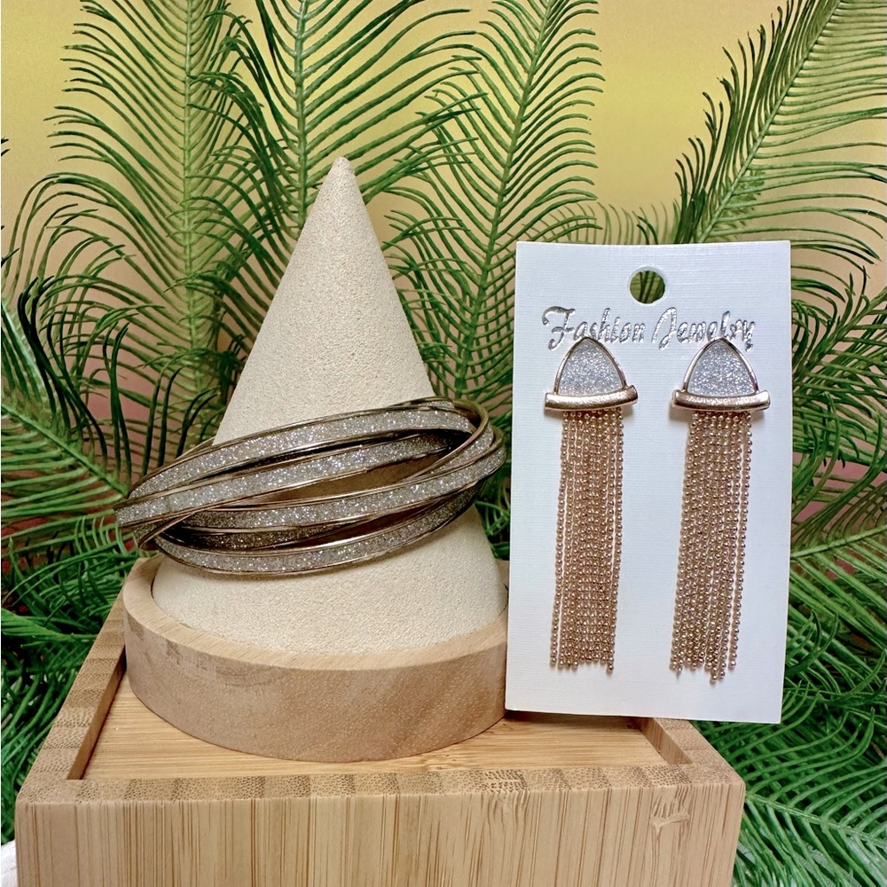 Metallic silver & gold bangle set